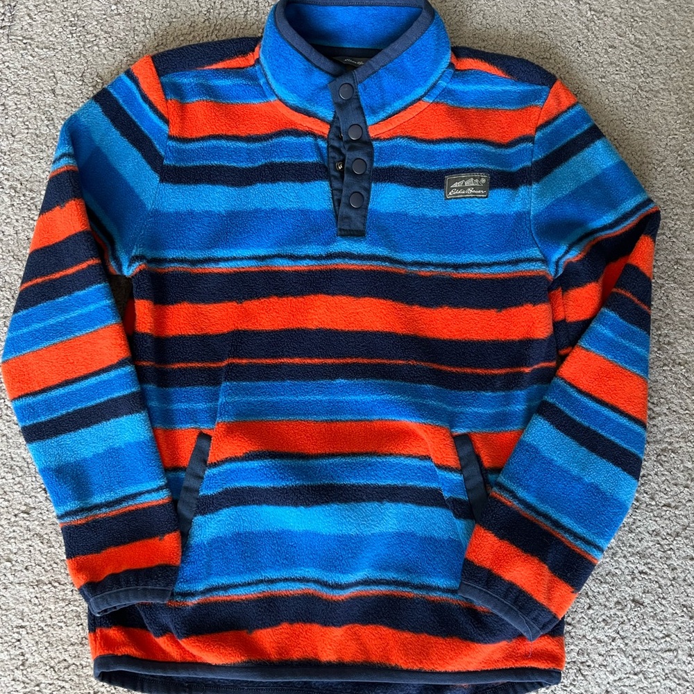 Eddie Bauer Striped Blue and Orange Kids Fleece